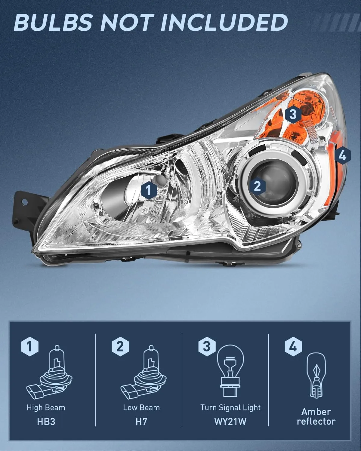 2010-2014 Subaru Legacy/Outback Headlight Assembly Chrome Housing Amber Reflector Clear Lens