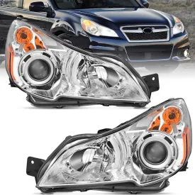 2010-2014 Subaru Legacy/Outback Headlight Assembly Chrome Housing Amber Reflector Clear Lens