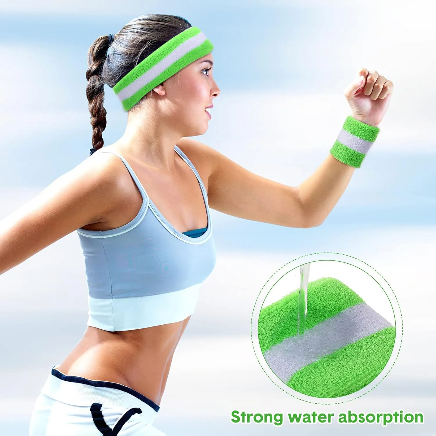 72 Pcs Bulk Striped Sweatband Set Include 24 Pcs Sweat Absorbing Striped Headbands and 48 Pcs Sweatbands Wristbands Cotton Athletic Sweat Bands for Men Women Gym Sports Workout