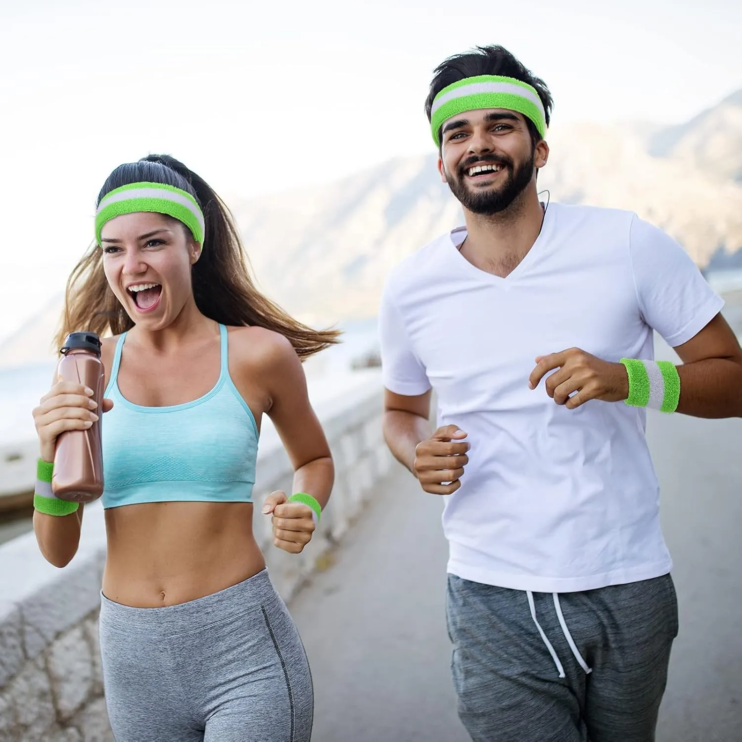 72 Pcs Bulk Striped Sweatband Set Include 24 Pcs Sweat Absorbing Striped Headbands and 48 Pcs Sweatbands Wristbands Cotton Athletic Sweat Bands for Men Women Gym Sports Workout