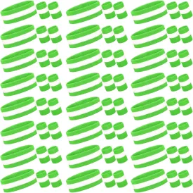72 Pcs Bulk Striped Sweatband Set Include 24 Pcs Sweat Absorbing Striped Headbands and 48 Pcs Sweatbands Wristbands Cotton Athletic Sweat Bands for Men Women Gym Sports Workout