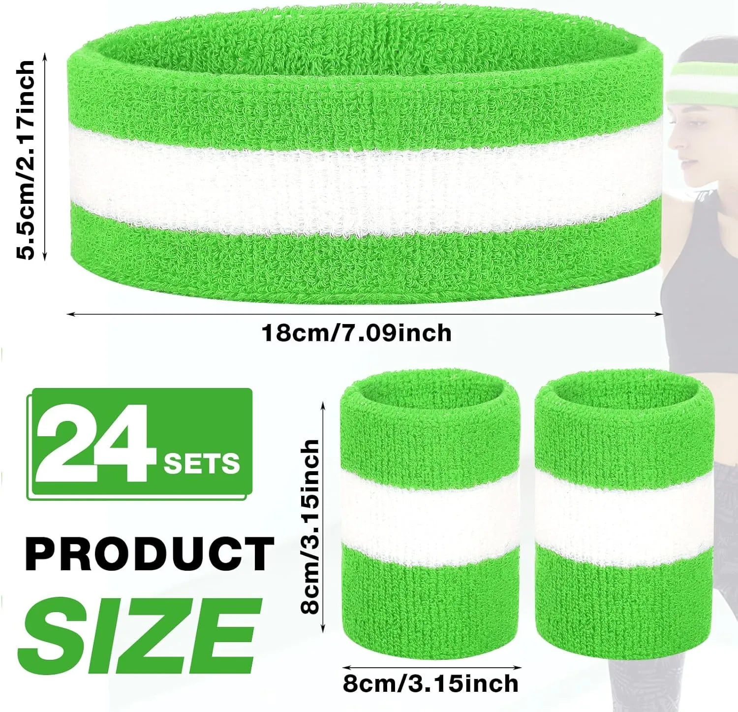 72 Pcs Bulk Striped Sweatband Set Include 24 Pcs Sweat Absorbing Striped Headbands and 48 Pcs Sweatbands Wristbands Cotton Athletic Sweat Bands for Men Women Gym Sports Workout