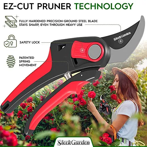 8-Piece Gardening Tool Set-Includes EZ-Cut Pruners, Lightweight Aluminum Hand Tools with Soft Rubber Handles- Trowel, Bamboo Gloves, Garden Tote, High Density Comfort Knee Pad Gardening Gifts Tool Set