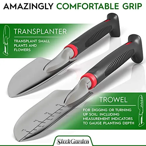 8-Piece Gardening Tool Set-Includes EZ-Cut Pruners, Lightweight Aluminum Hand Tools with Soft Rubber Handles- Trowel, Bamboo Gloves, Garden Tote, High Density Comfort Knee Pad Gardening Gifts Tool Set