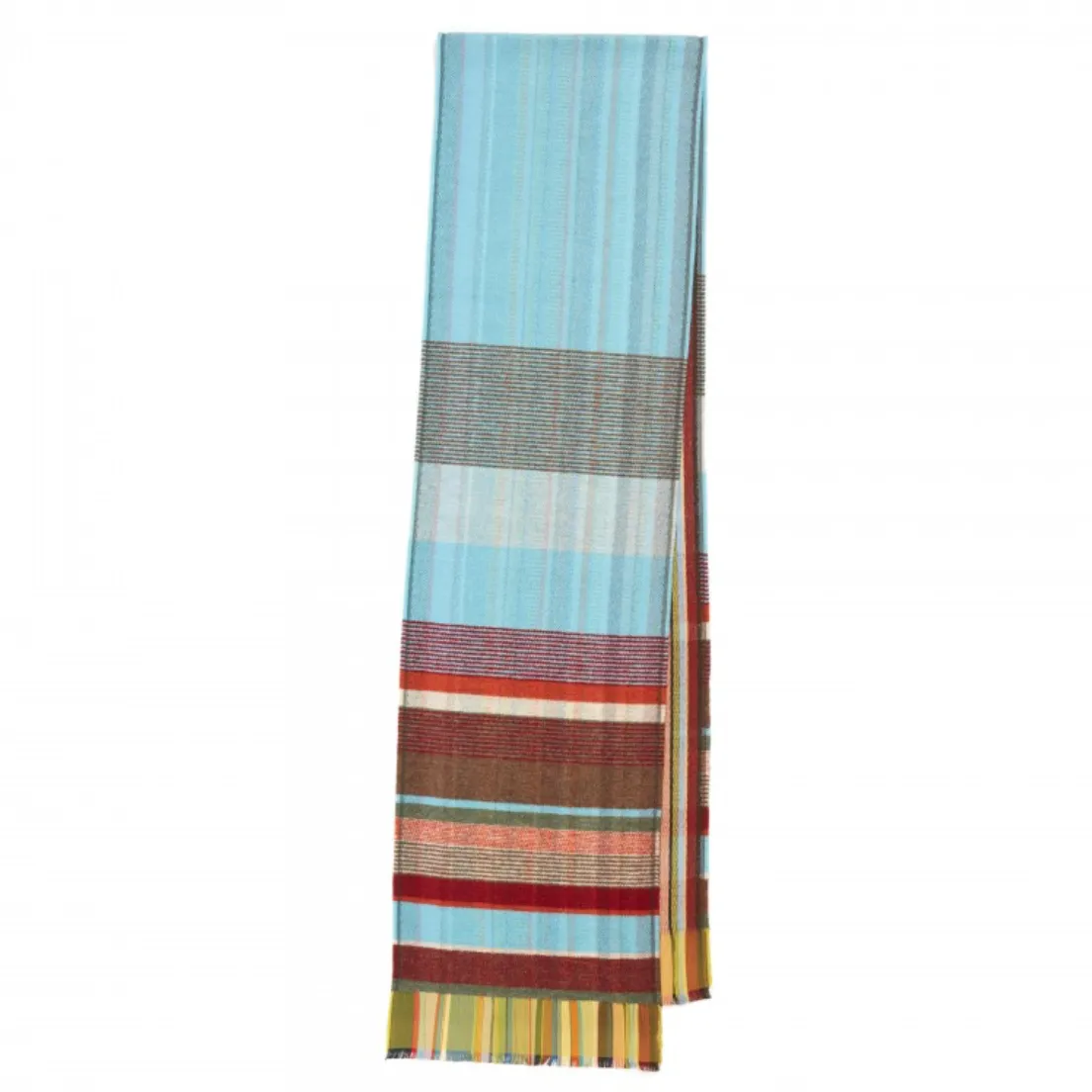 Aqua Multi-Stripe Lambswool and Silk Scarf