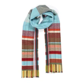 Aqua Multi-Stripe Lambswool and Silk Scarf