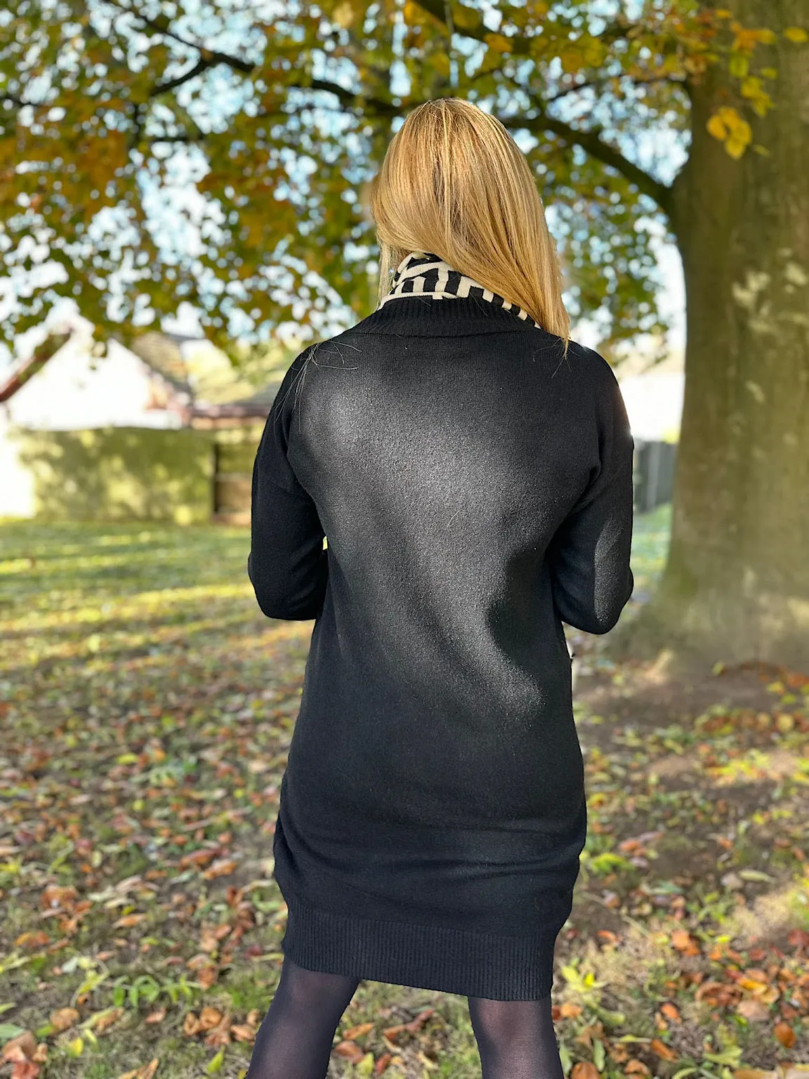 Black V Neck Jumper Dress Rhianna