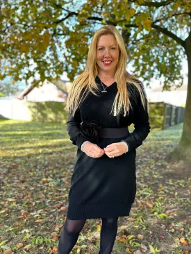 Black V Neck Jumper Dress Rhianna