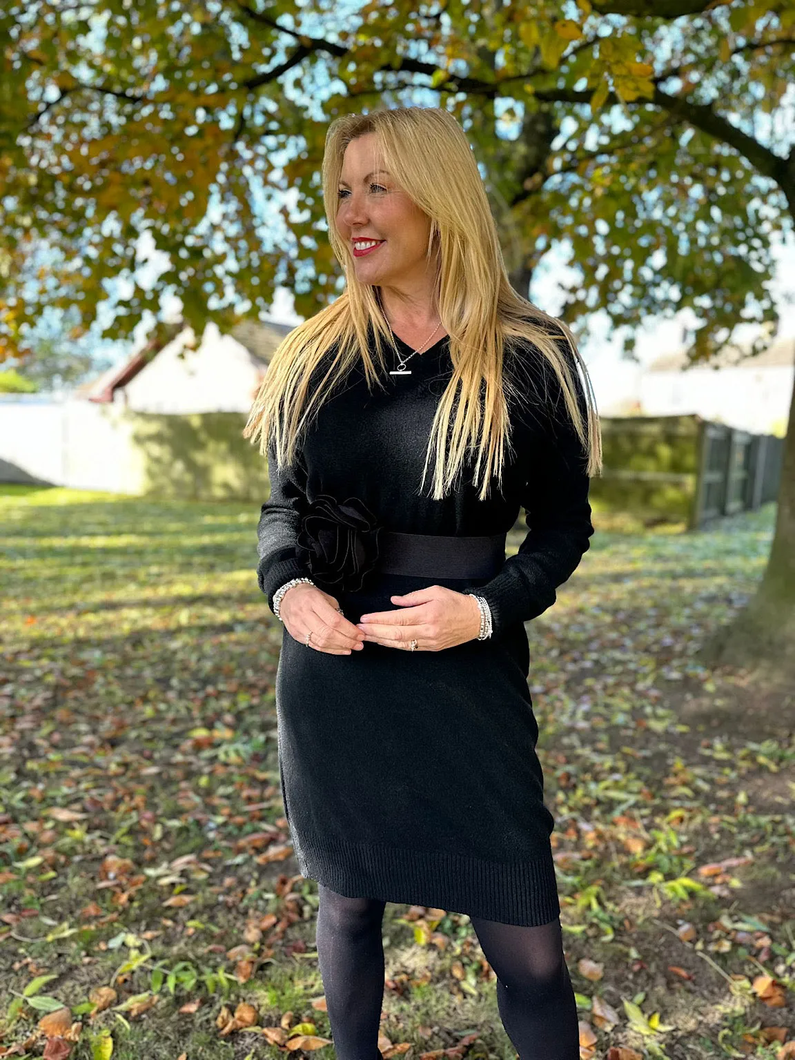 Black V Neck Jumper Dress Rhianna