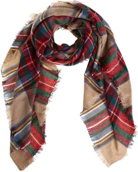 Boolavard Plaid Cashmere Feel Classic Soft Luxurious Winter Scarf For Men Women Camel