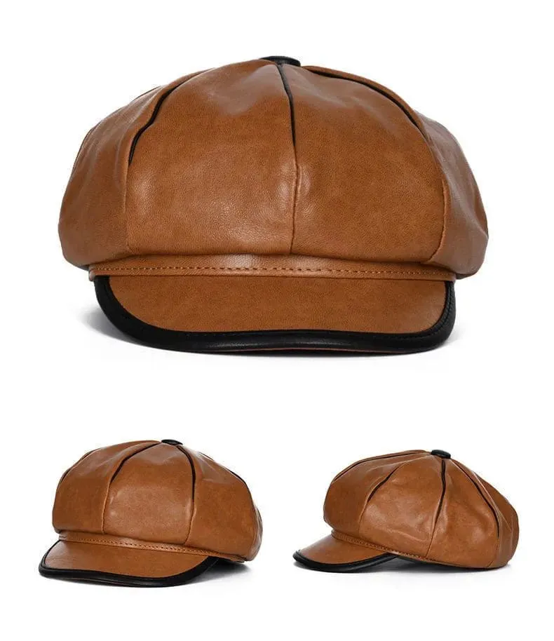 Bristol Vintage Genuine Leather Newsboy Cap