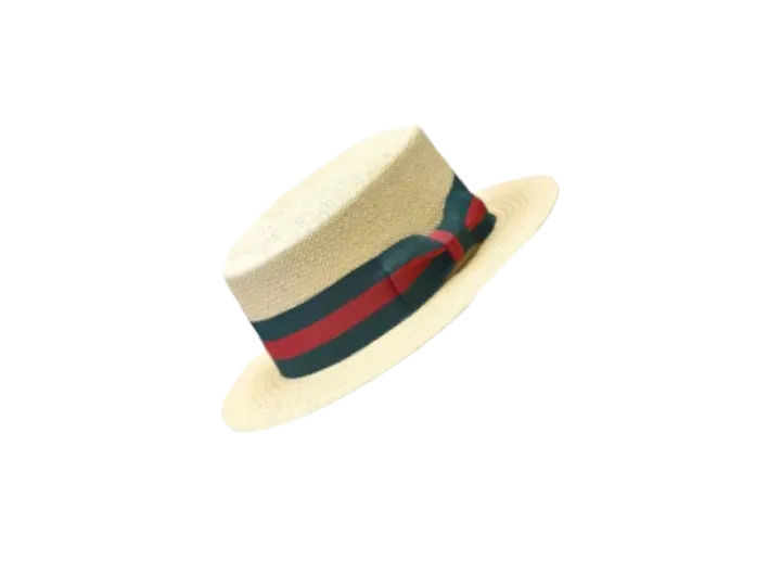 Bruno Capelo Men's tan straw hat red and green band