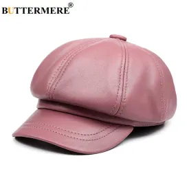 BUTTERMERE Genuine Leather Vintage Hat Women Newsboy Cap
