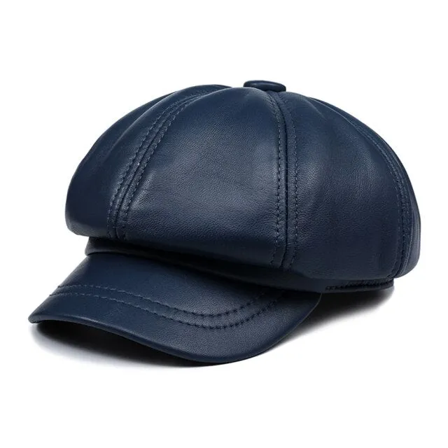 BUTTERMERE Genuine Leather Vintage Hat Women Newsboy Cap