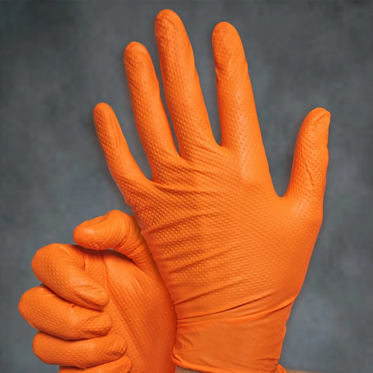CATCH Nitrile Disposable Gloves with Pyramid Grip Texture, Industrial, Powder-Free, Orange, 9 mil (Box of 100)