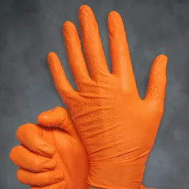 CATCH Nitrile Disposable Gloves with Pyramid Grip Texture, Industrial, Powder-Free, Orange, 9 mil (Box of 100)