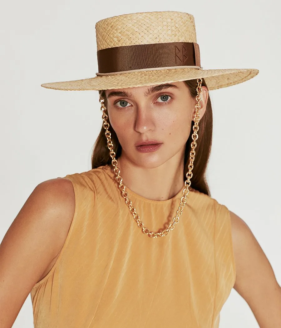 Chain Strap Straw Boater Hat