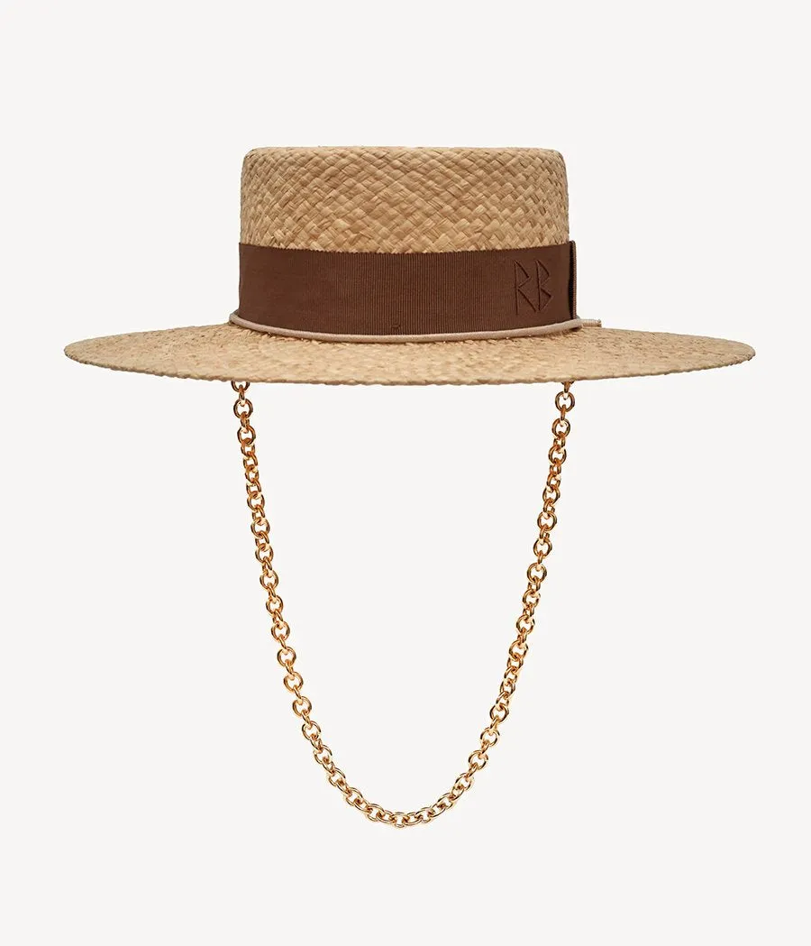 Chain Strap Straw Boater Hat