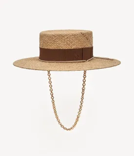 Chain Strap Straw Boater Hat