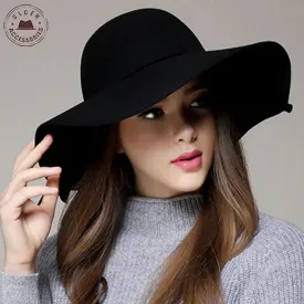 Chapeau  Casual Fedora Cap Wide Brimmed Dome Hats High Quality Wool Floppy