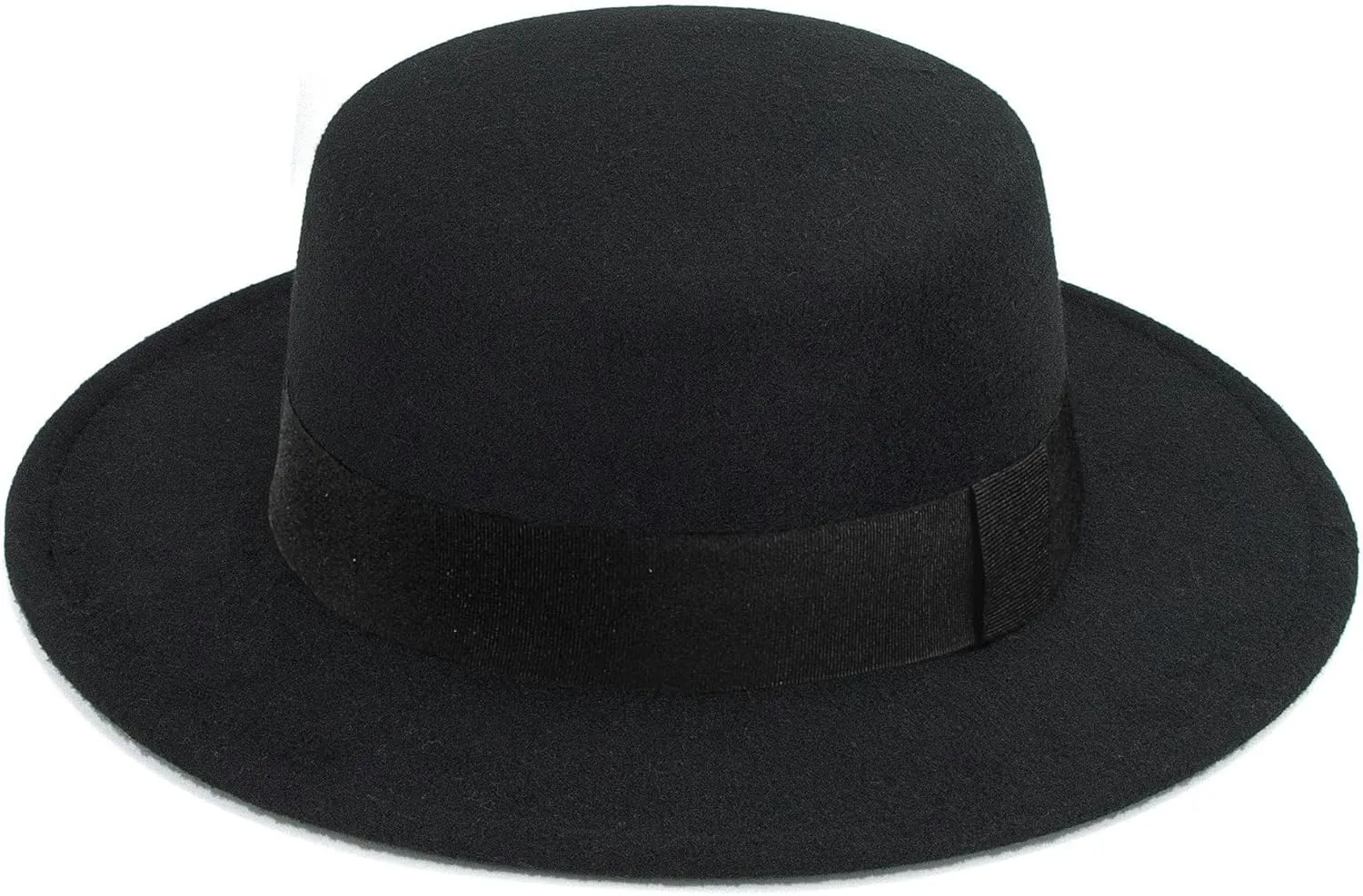 Classic Black Flat-Top Fedora Hat Wide-Brim Pork-Pie Hat Boater Hat Church Dery Cap for Women Men