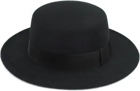 Classic Black Flat-Top Fedora Hat Wide-Brim Pork-Pie Hat Boater Hat Church Dery Cap for Women Men