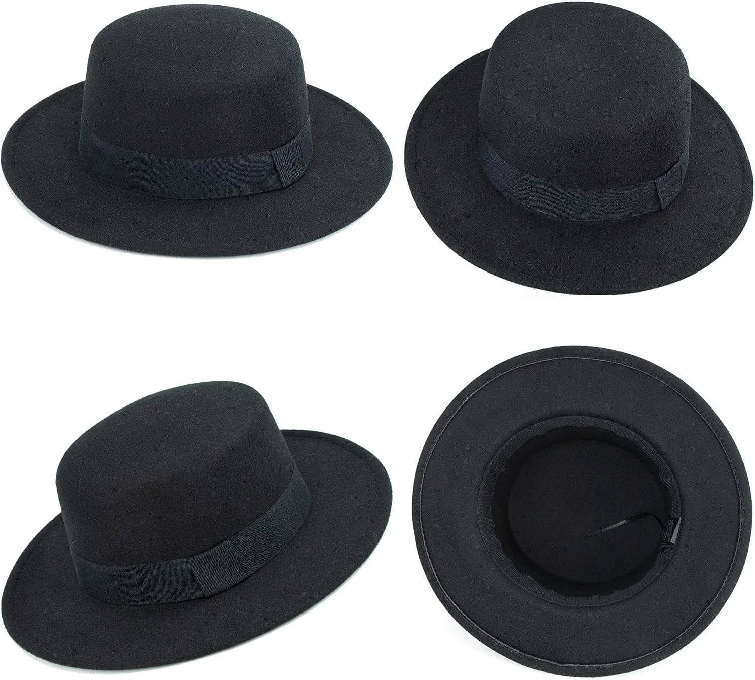 Classic-Fedora-Hat for Womens with Bowknot Vintage-Boater-Felt-Hats Flat-Top-Panama-Hat(S/M)