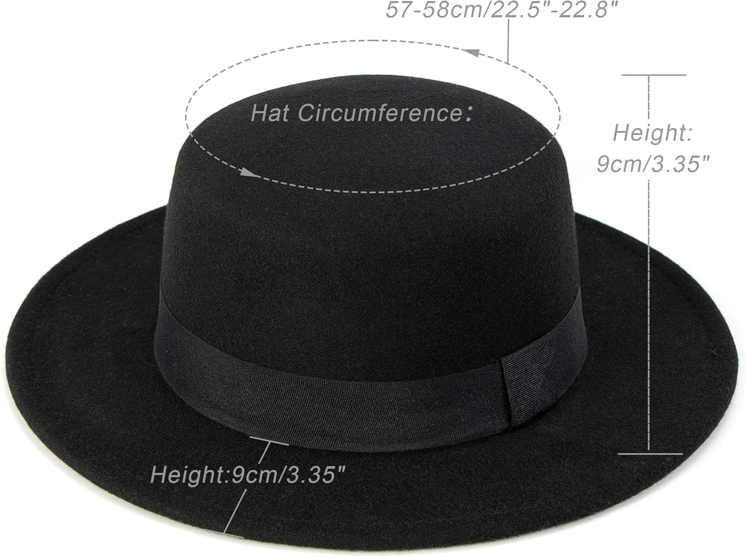 Classic-Fedora-Hat for Womens with Bowknot Vintage-Boater-Felt-Hats Flat-Top-Panama-Hat(S/M)