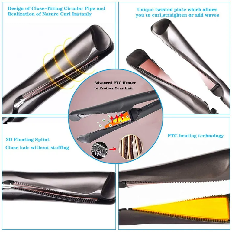Daisy Heating Plate Twisted Shape Designed 2 in 1 Hair Straightener Curling Iron