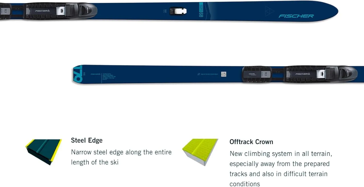 FISCHER Unisex Outback 68 Crown/Skin Xtralite Lightweight Durable Full-Length Steel Edge All-Terrain Off-Track Downhill Nordic Backcountry Touring Skis, Mounted BCX Auto Bindings