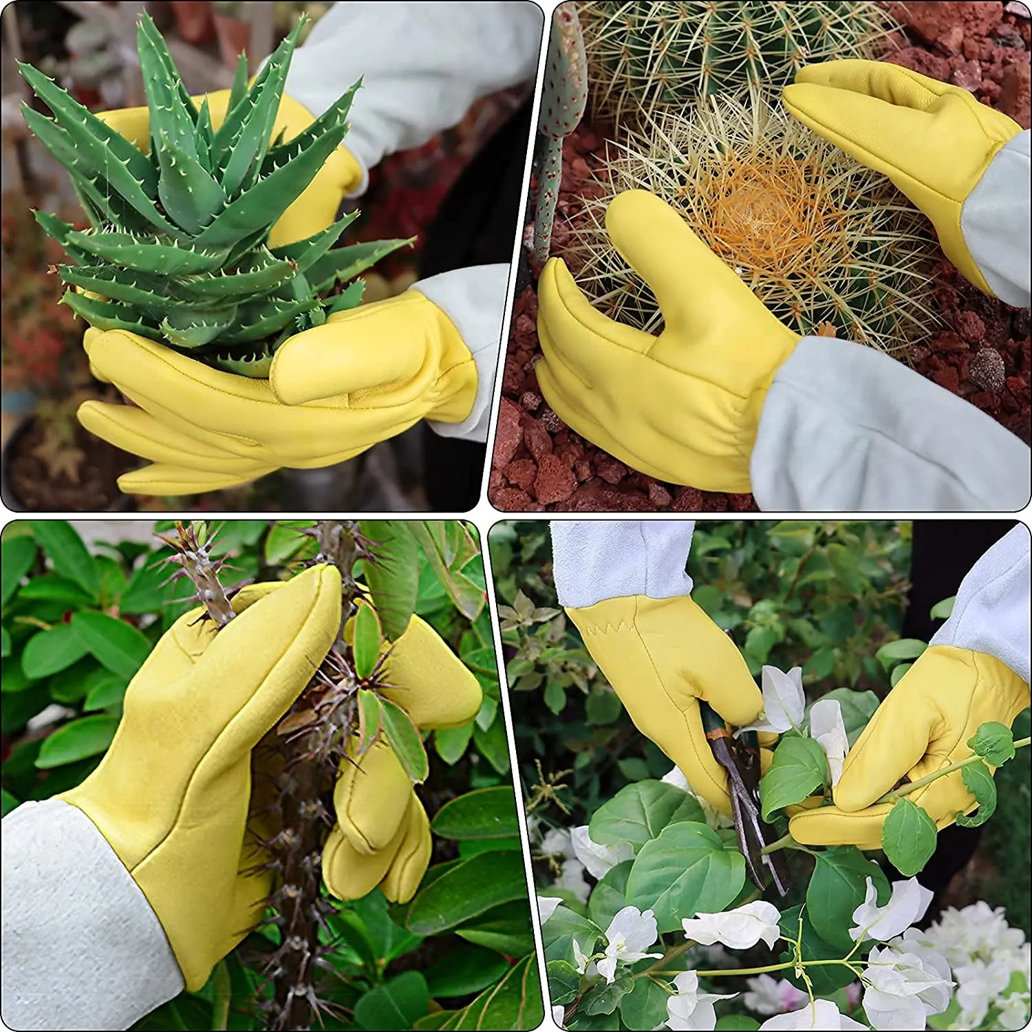 Gardening Gloves for Women/Men, Rose Pruning Thorn-Proof Gloves, with Adjustable Cuff and Durable Goatskin Leather, Comfy Breathable Long Sleeve Work Garden Gauntlet Gloves for Yard Work(L)