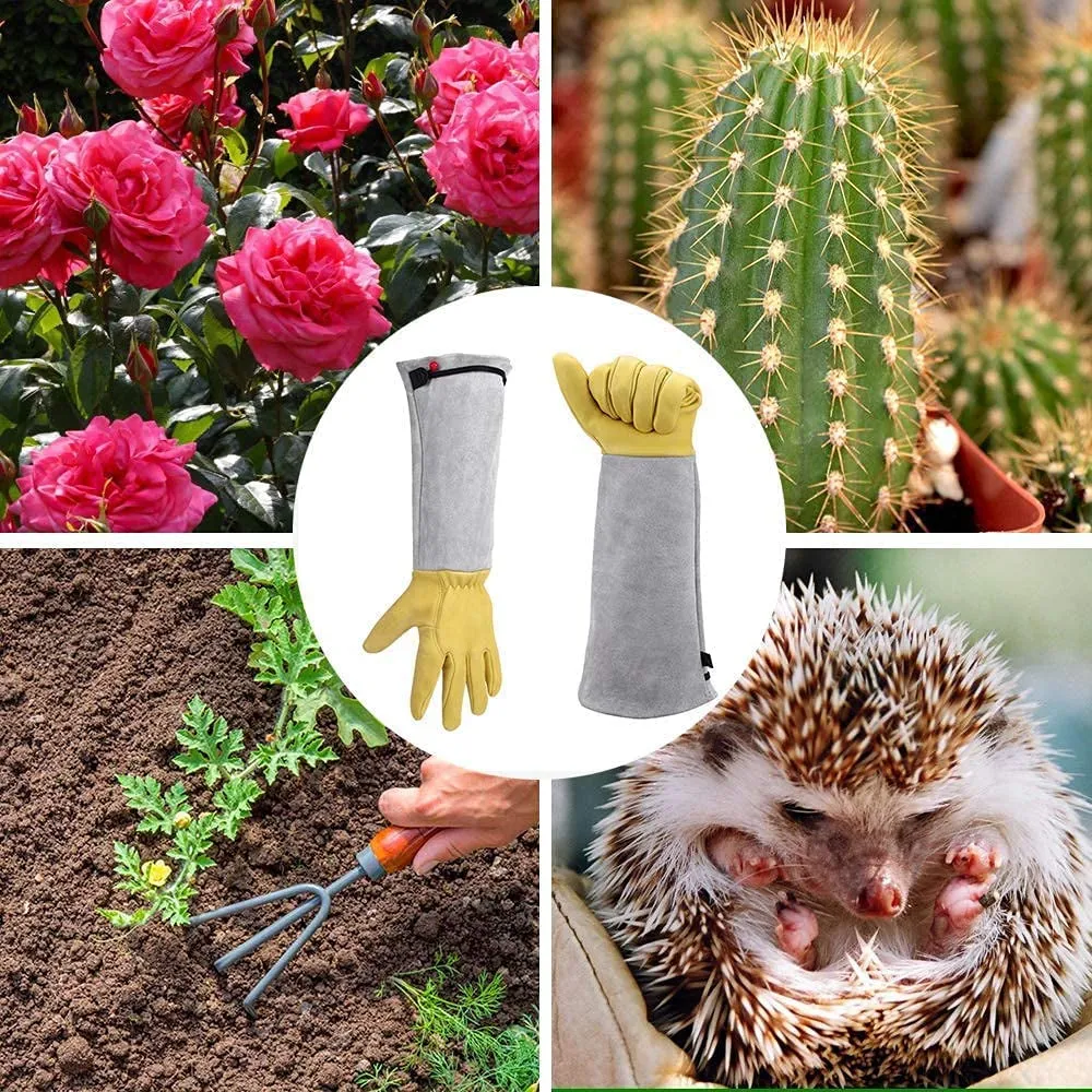 Gardening Gloves for Women/Men, Rose Pruning Thorn-Proof Gloves, with Adjustable Cuff and Durable Goatskin Leather, Comfy Breathable Long Sleeve Work Garden Gauntlet Gloves for Yard Work(L)