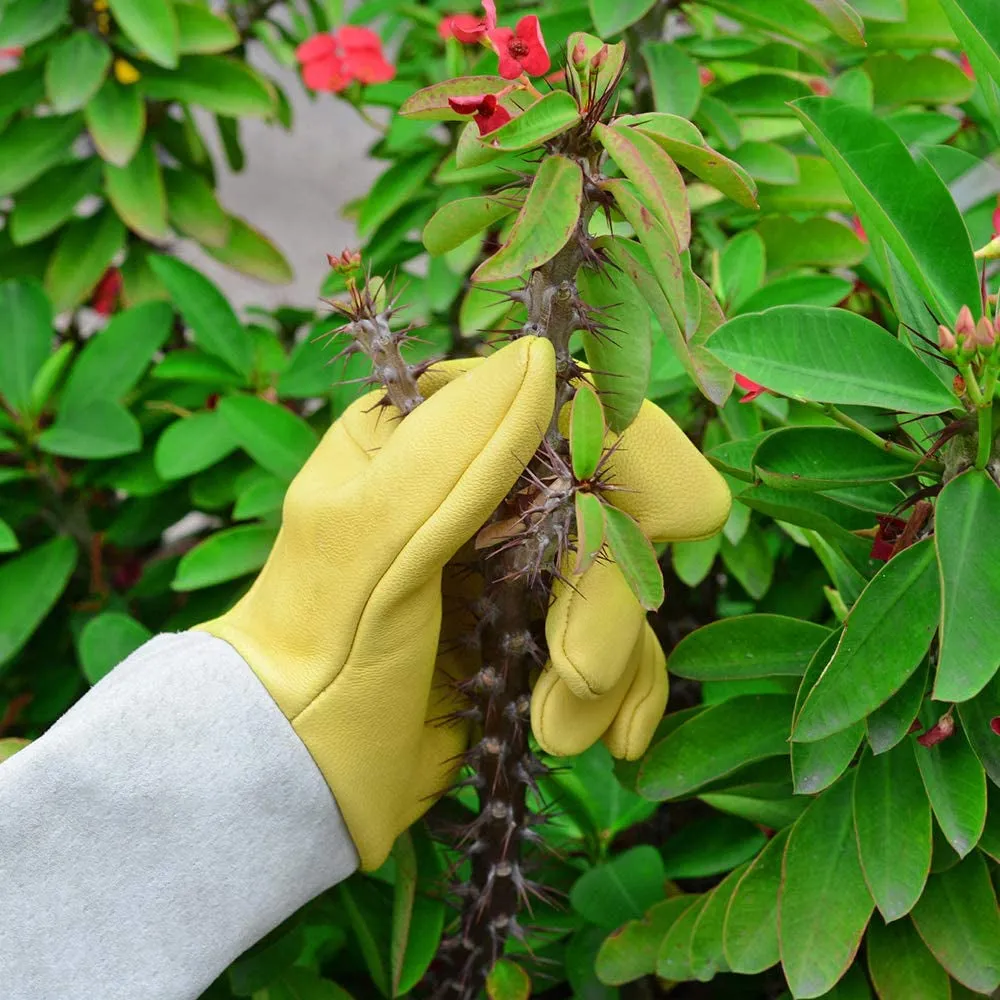 Gardening Gloves for Women/Men, Rose Pruning Thorn-Proof Gloves, with Adjustable Cuff and Durable Goatskin Leather, Comfy Breathable Long Sleeve Work Garden Gauntlet Gloves for Yard Work(L)