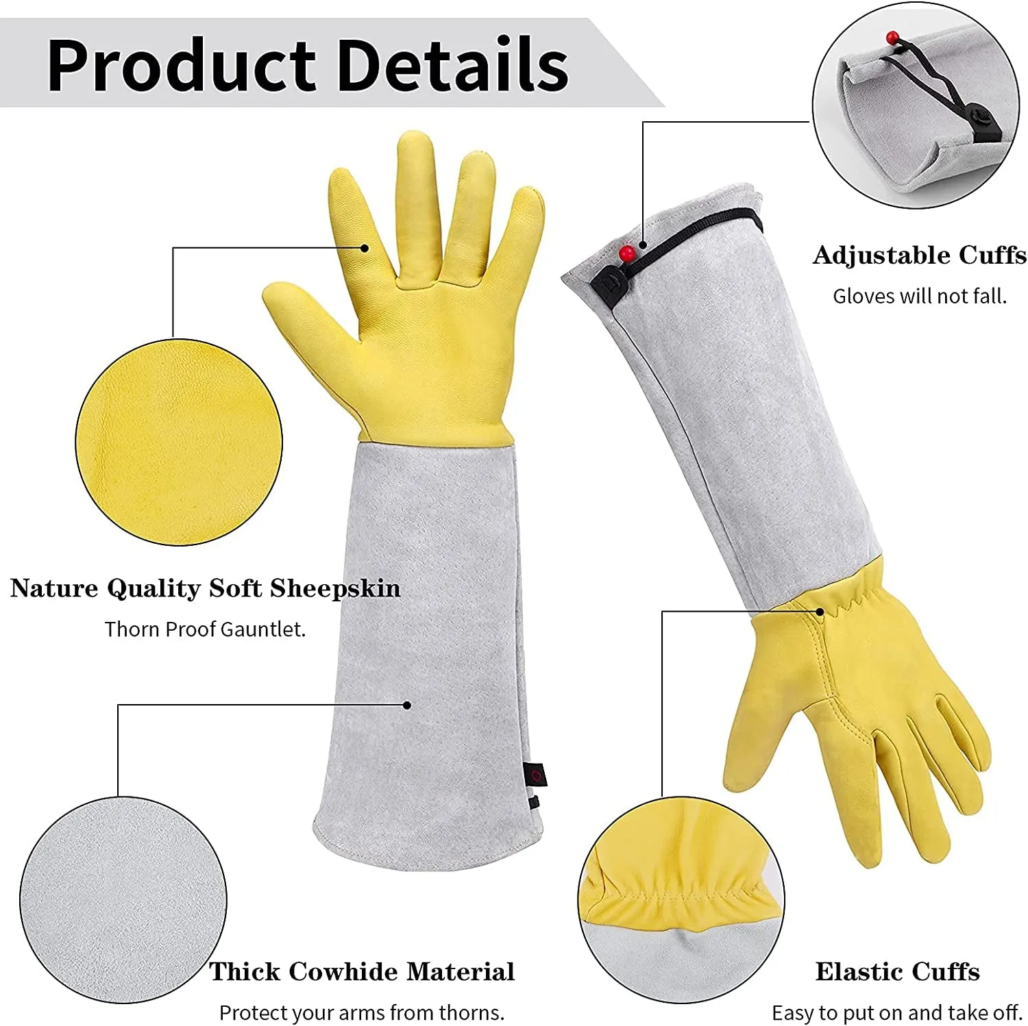 Gardening Gloves for Women/Men, Rose Pruning Thorn-Proof Gloves, with Adjustable Cuff and Durable Goatskin Leather, Comfy Breathable Long Sleeve Work Garden Gauntlet Gloves for Yard Work(L)
