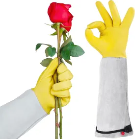 Gardening Gloves for Women/Men, Rose Pruning Thorn-Proof Gloves, with Adjustable Cuff and Durable Goatskin Leather, Comfy Breathable Long Sleeve Work Garden Gauntlet Gloves for Yard Work(L)