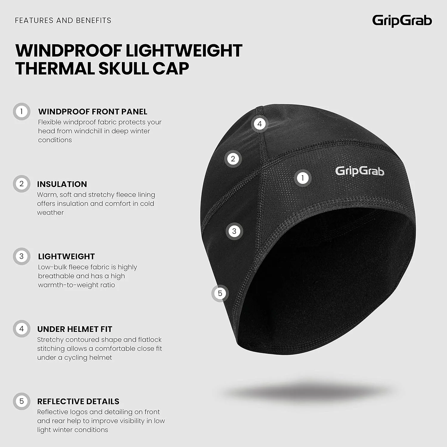 GripGrab Windproof Lightweight Thermal Skull Cap Under Helmet Cycling Running Bike Thin Winter Cycle Liner Hat Warm Skullcap