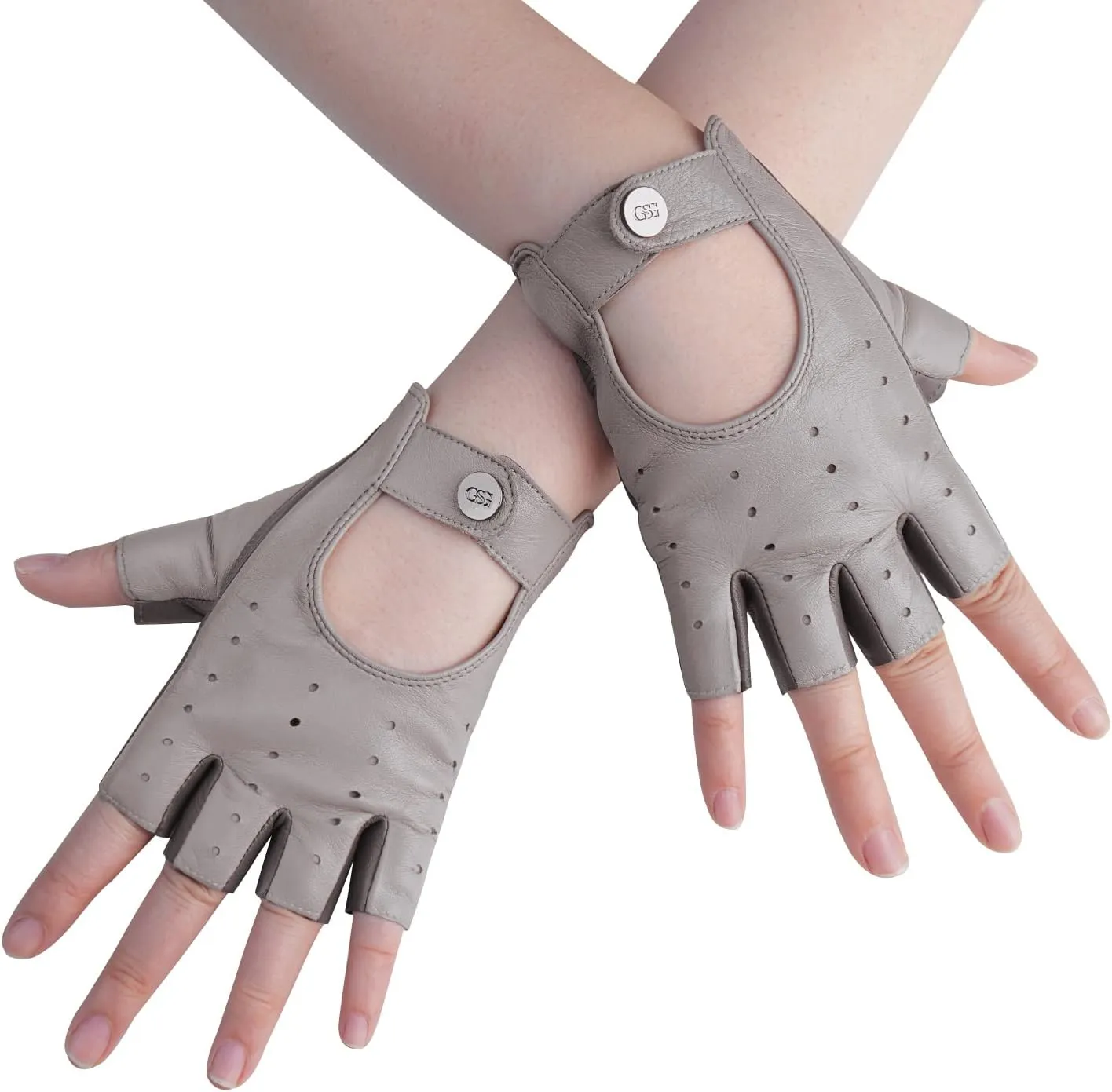 GSG Women Fingerless Leather Gloves - Driving Motorcycle Biker Gloves - Unlined Half Finger
