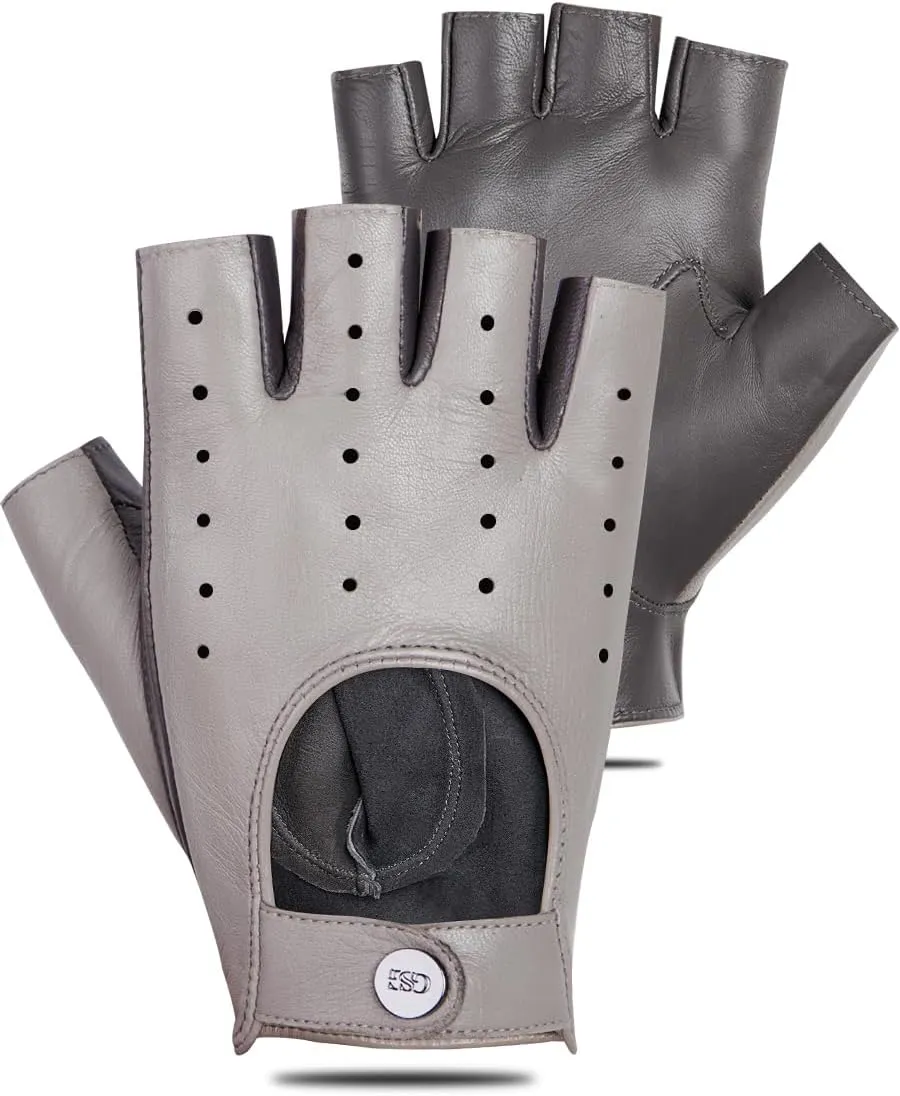 GSG Women Fingerless Leather Gloves - Driving Motorcycle Biker Gloves - Unlined Half Finger