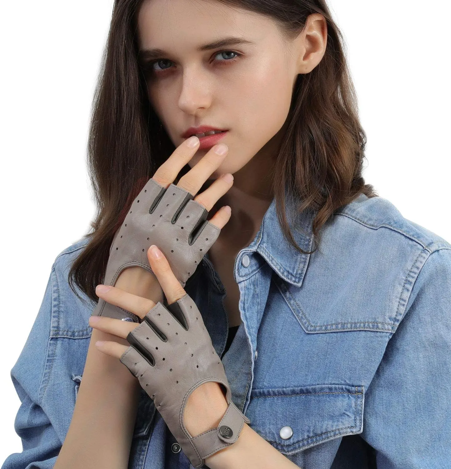 GSG Women Fingerless Leather Gloves - Driving Motorcycle Biker Gloves - Unlined Half Finger