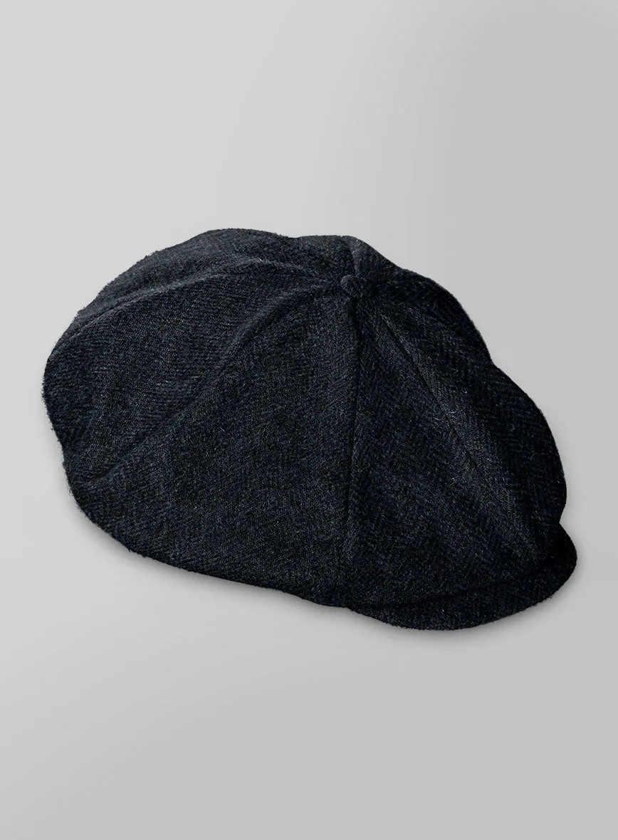 Harris Tweed Dark Blue Herringbone Newsboy Cap