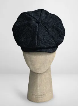 Harris Tweed Dark Blue Herringbone Newsboy Cap