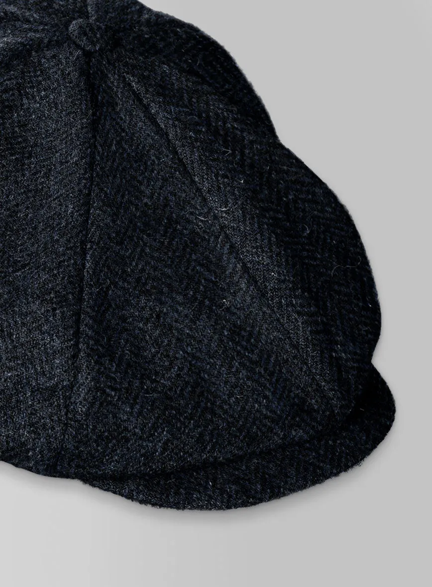 Harris Tweed Dark Blue Herringbone Newsboy Cap