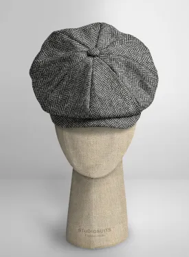 Harris Tweed Gray Chevron Newsboy Cap