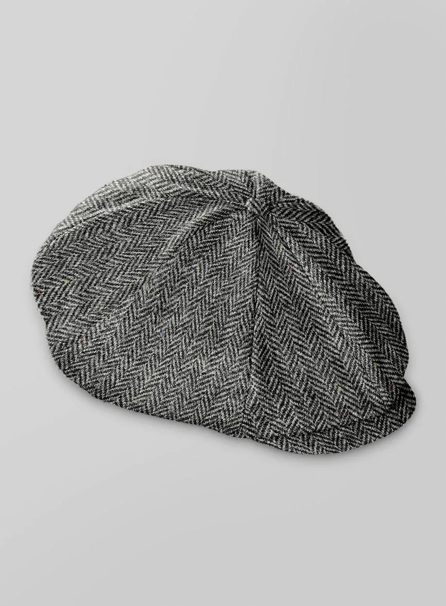 Harris Tweed Gray Chevron Newsboy Cap