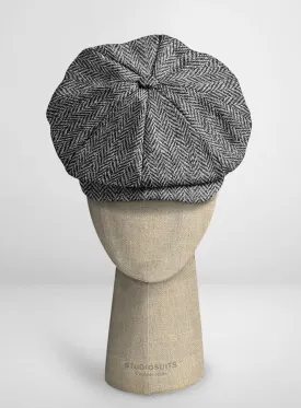 Harris Tweed Gray Herringbone Newsboy Cap