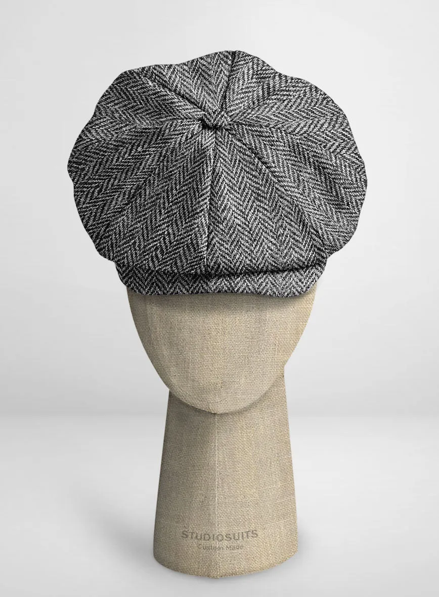 Harris Tweed Gray Herringbone Newsboy Cap