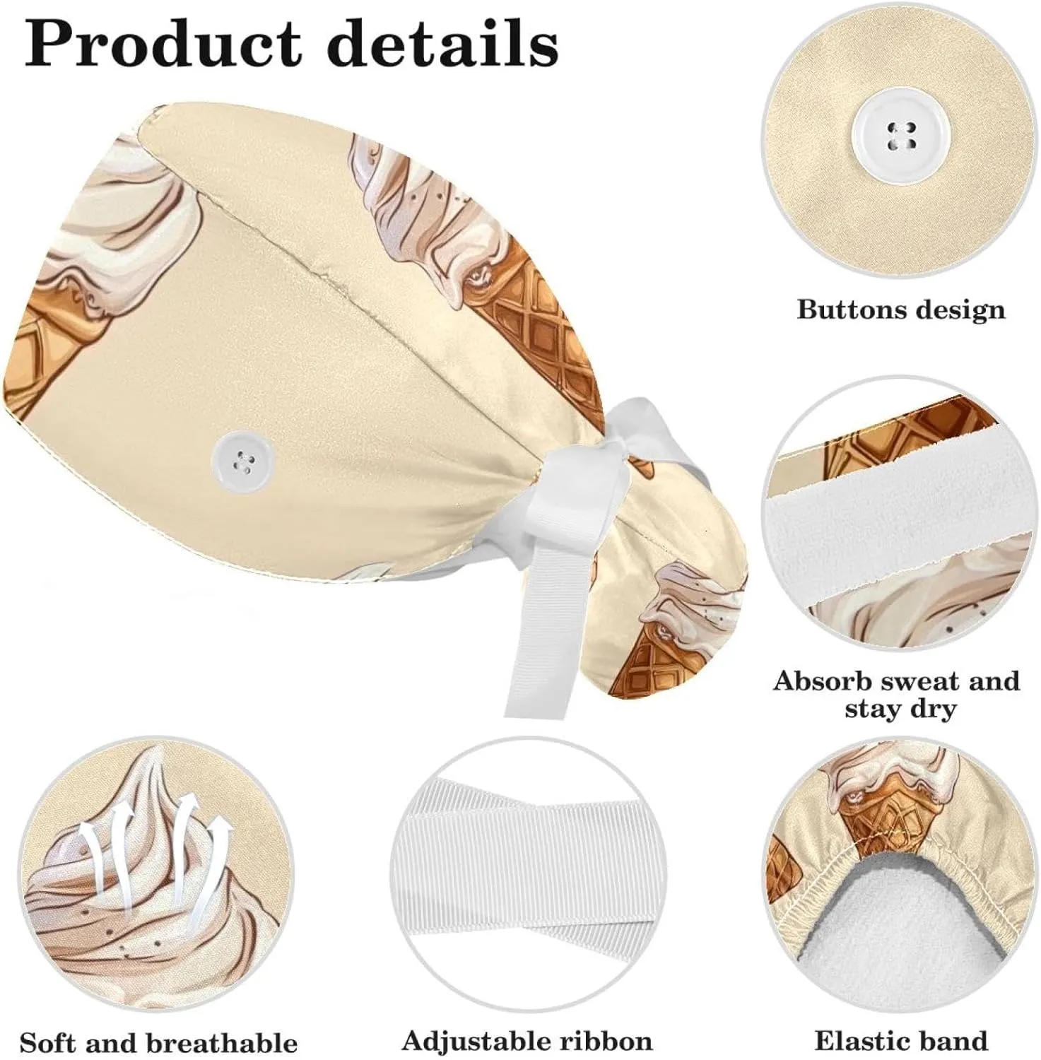 hot Dog (3) Scrub Cap Lightweight, Breathable No-Slip Scrub Cap for Men & Women with Hair Ties Scrunchy