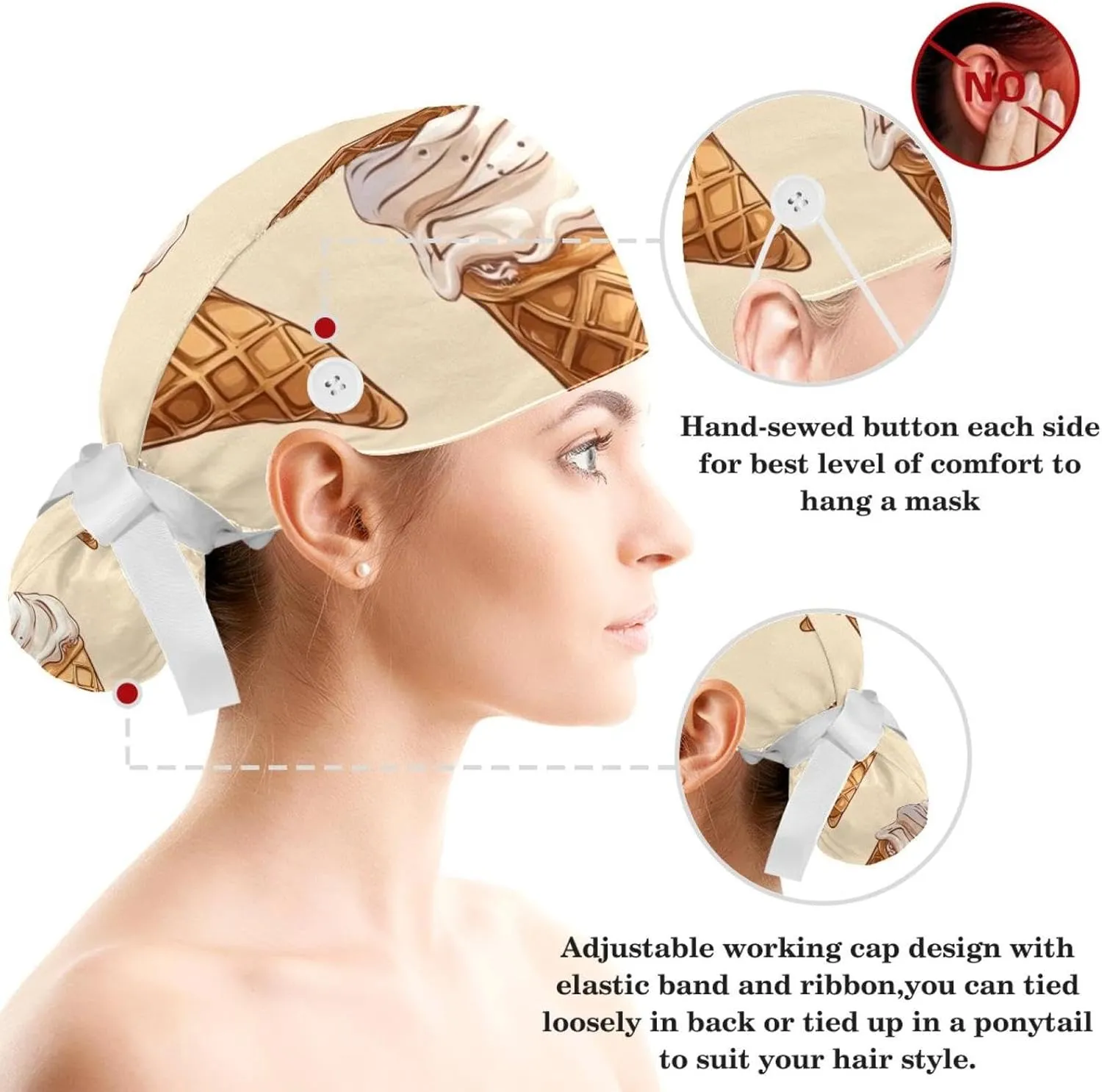 hot Dog (3) Scrub Cap Lightweight, Breathable No-Slip Scrub Cap for Men & Women with Hair Ties Scrunchy