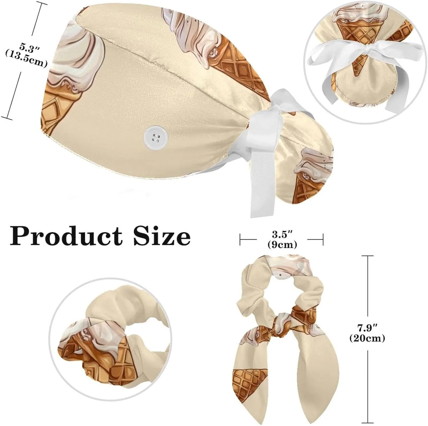 hot Dog (3) Scrub Cap Lightweight, Breathable No-Slip Scrub Cap for Men & Women with Hair Ties Scrunchy