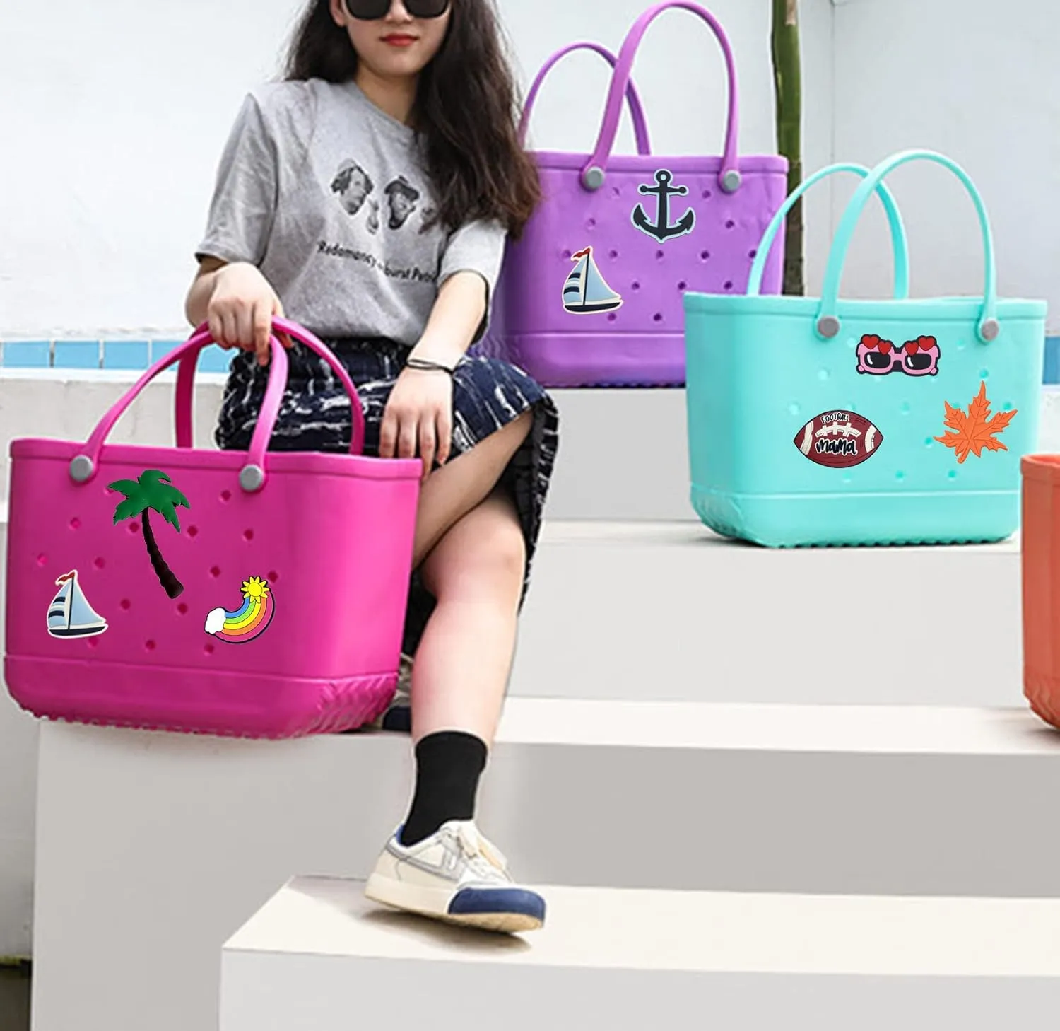 Lckaey Oversized rubber beach bag Accessories PVC Rubber Inserts Charms for Bogg Bag Totes Y064Figure 19